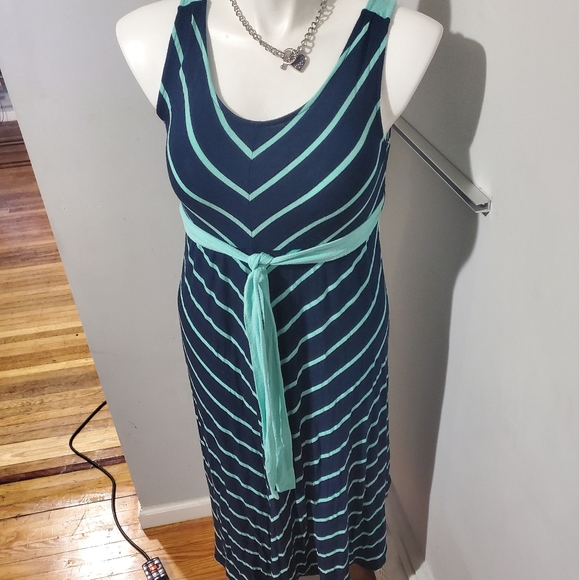 Liz Lange Maternity for Target turquoise & navy belted dress, size S - Picture 3 of 6